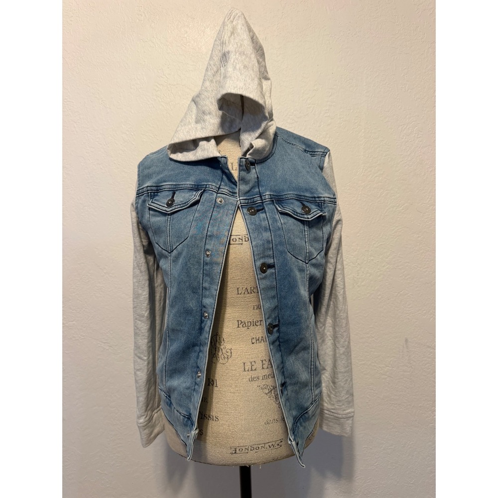 Art Class Boys Denim Hooded Jacket Light Wash Gray Sleeves Size L 12/14